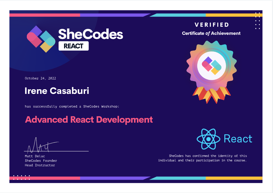 SheCodes React Certificate