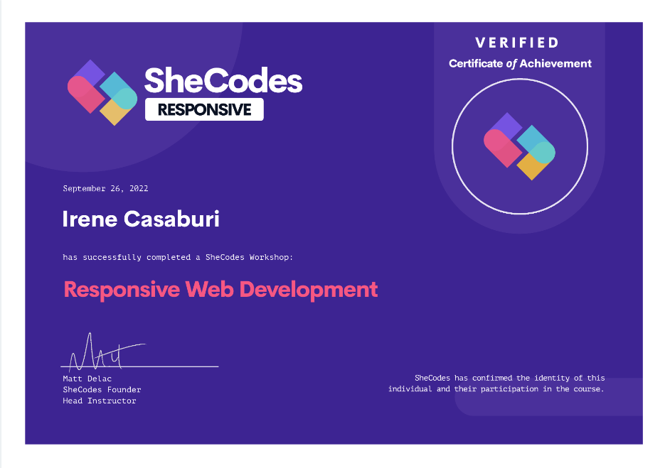 SheCodes Responsive Certificate